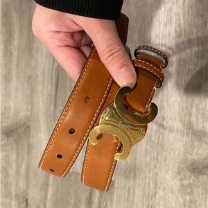 Celine Tan Leather Women's Belt with Gold Buckle